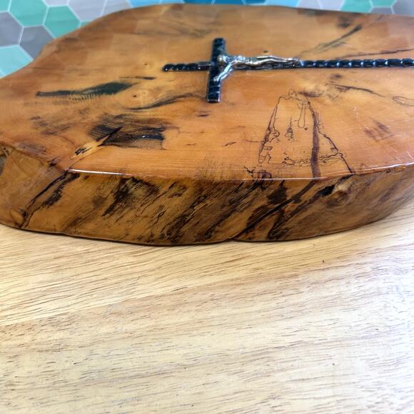 Crucifix on wood  Hand made in the USA 15.5" x 10" cross on raw wood edge slab - Picture 6 of 8